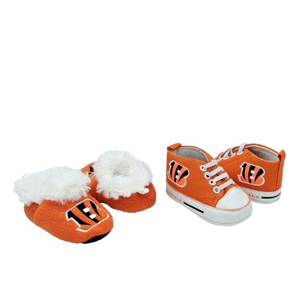 NFL Cincinnati Bengals Infant Baby Slippers Crib Shoes S 0-6 Mth Orange Football